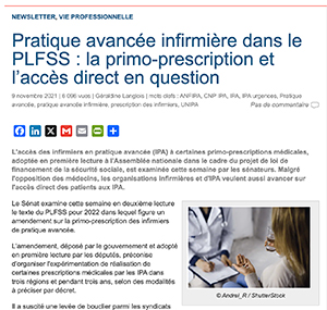Pratique avancée infirmière dans le PLFSS : la primo-prescription et l’accès direct en question