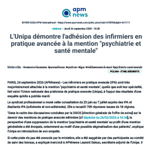 L'Unia démontre l'adhésion des IPA à la mention ``psychiatrie et santé mentale